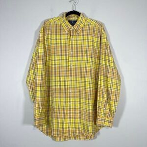 Ralph Lauren Blake Button Down Shirt Mens Large Yellow Madras Plaid Green Pony
